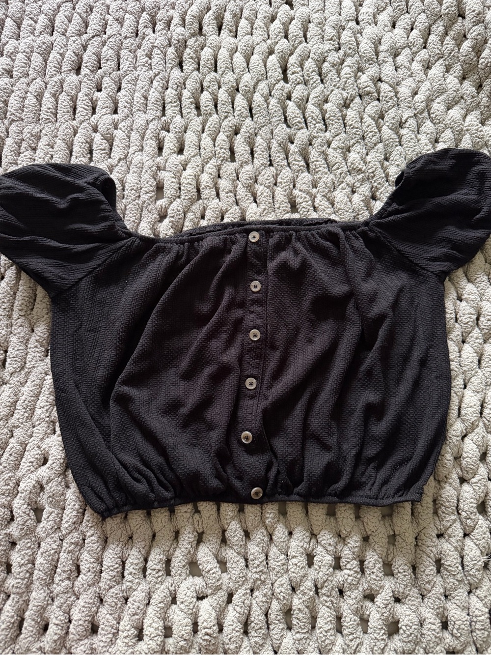 Forever 21 Black Off-Shoulder Button-Front Crop Top